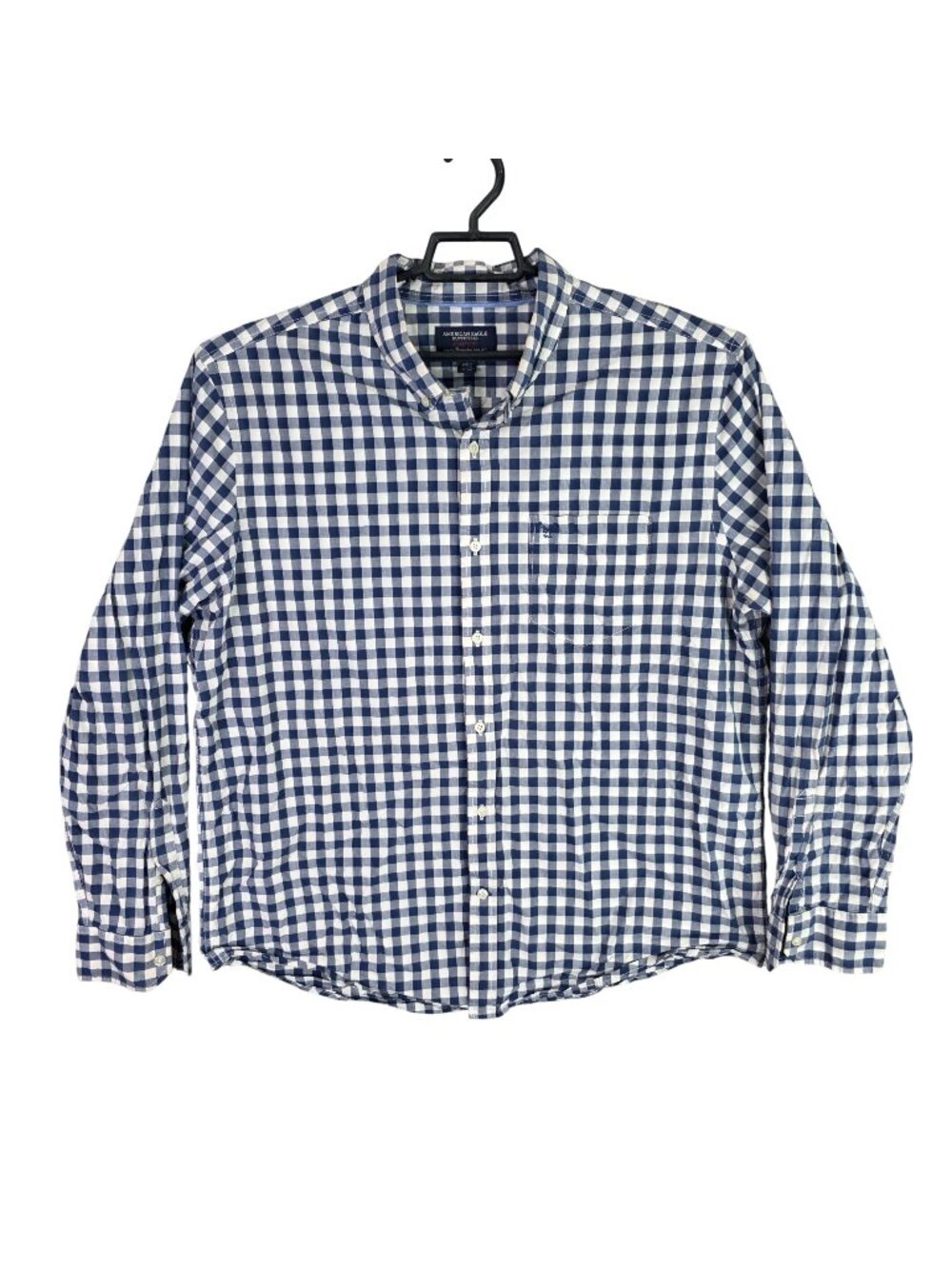 Mens American Eagle Athletic Fit Blue & White Gingham Button Up Shirt Size XXL